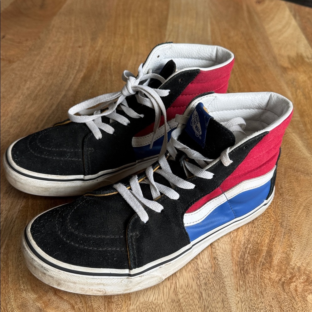 Vans Black, Red, White & Blue High-Top Sneakers Juniors/Mens Size 7